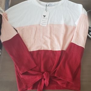 Waffle Knit Striped Top Tie Bottom NWT
